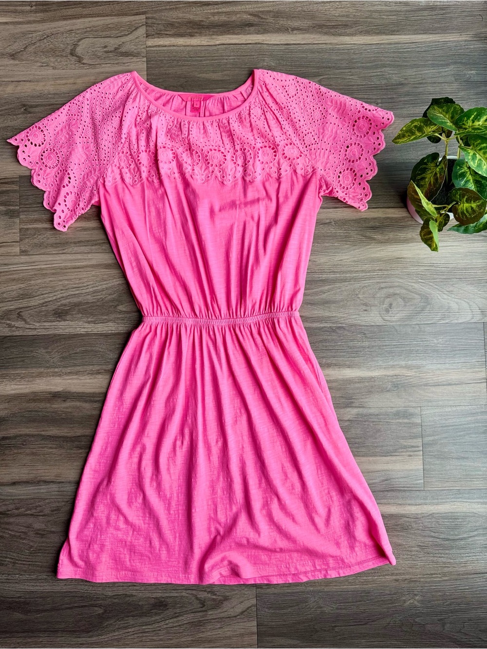 Lilly Pulitzer Taylinn Eyelet Cotton Dress Prosecco Pink Flutter Sleeve Small - Picture 2 of 15